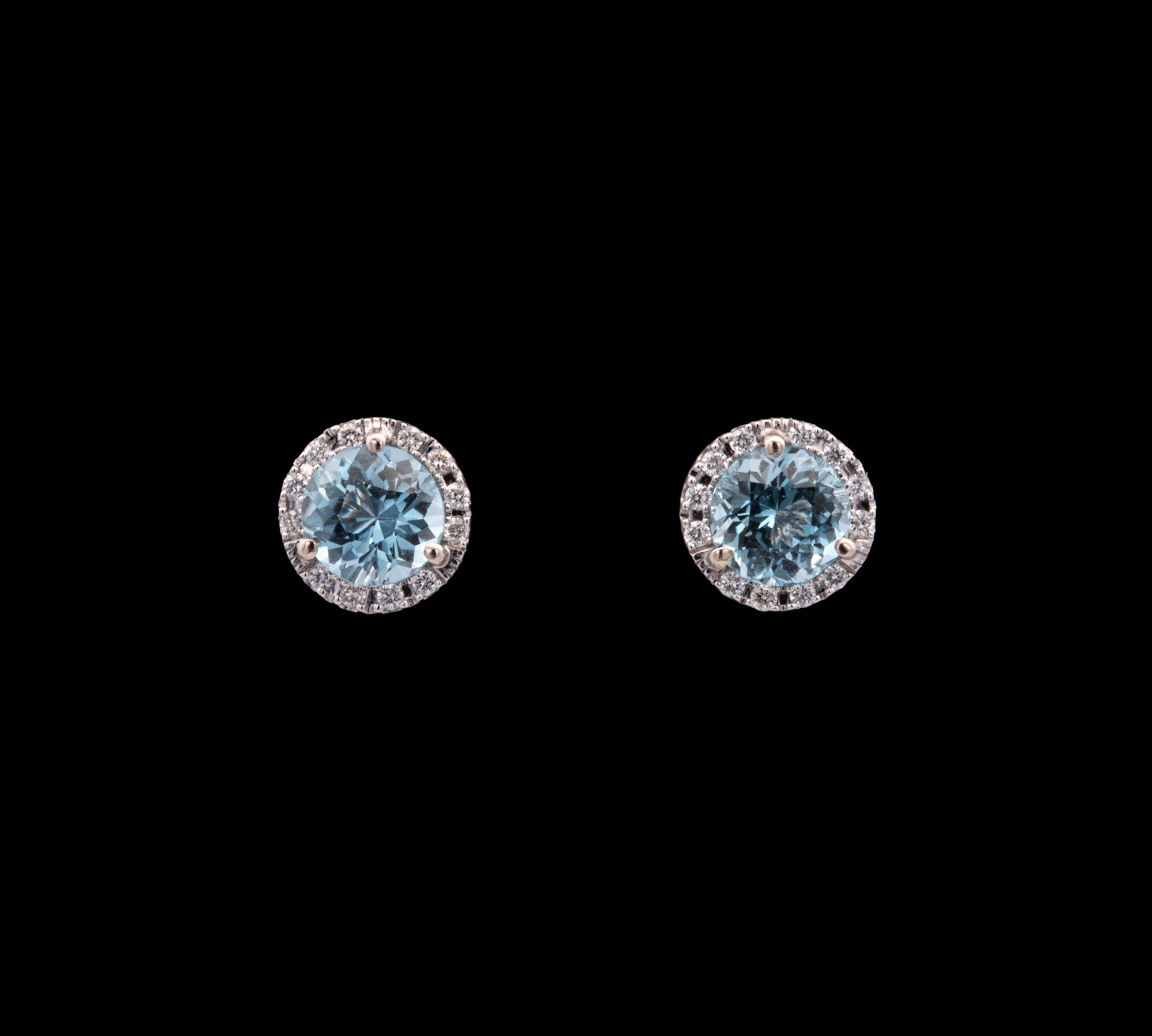 14K White Gold 1.57ctw Aquamarine And Diamond Halo Stud Earrings