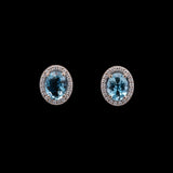 14K White Gold 1.99ctw Oval Aquamarine And Diamond Halo Stud Earrings