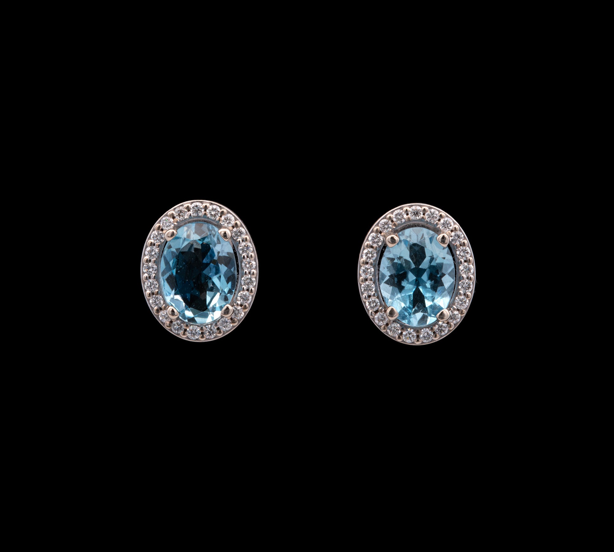 14K White Gold 1.99ctw Oval Aquamarine And Diamond Halo Stud Earrings