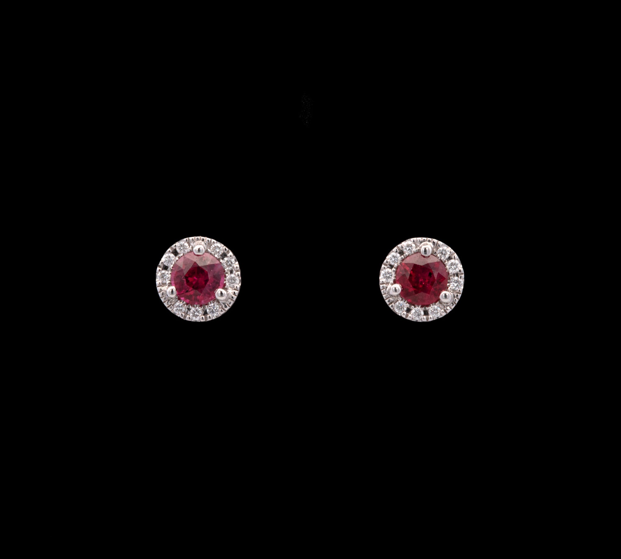 14K White Gold 0.62ctw Ruby Halo Stud Earrings