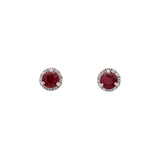 14K White Gold 1.23ctw Ruby Stud Earrings With Diamond Halo