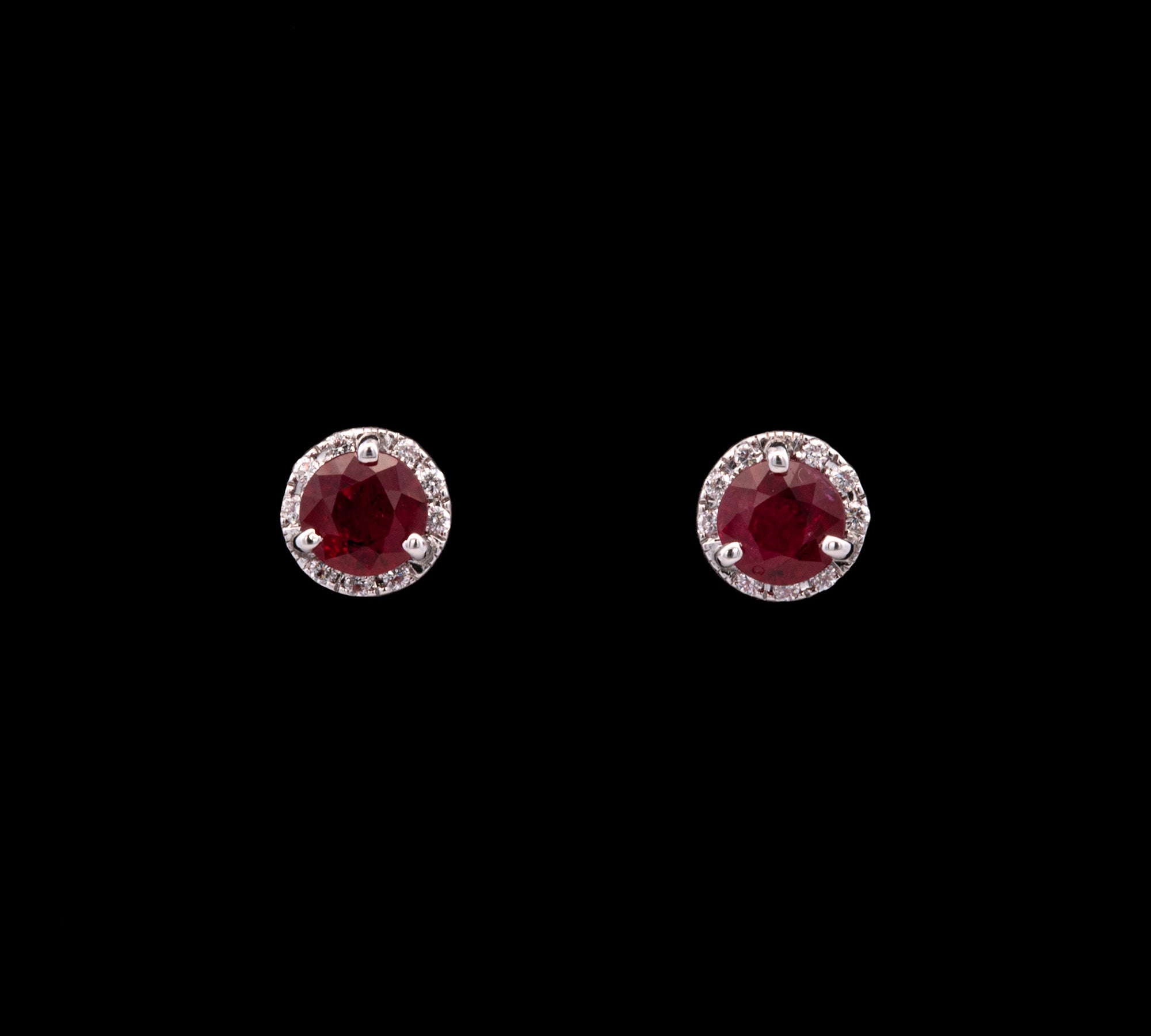 14K White Gold 1.23ctw Ruby Stud Earrings With Diamond Halo