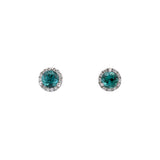 14K White  Gold Green Tourmaline Stud Earrings With Diamond Halo
