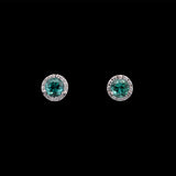 14K White  Gold Green Tourmaline Stud Earrings With Diamond Halo