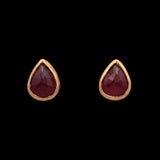 24K Yellow Gold And Sterling Silver Pear Shaped Ruby Stud Earrings