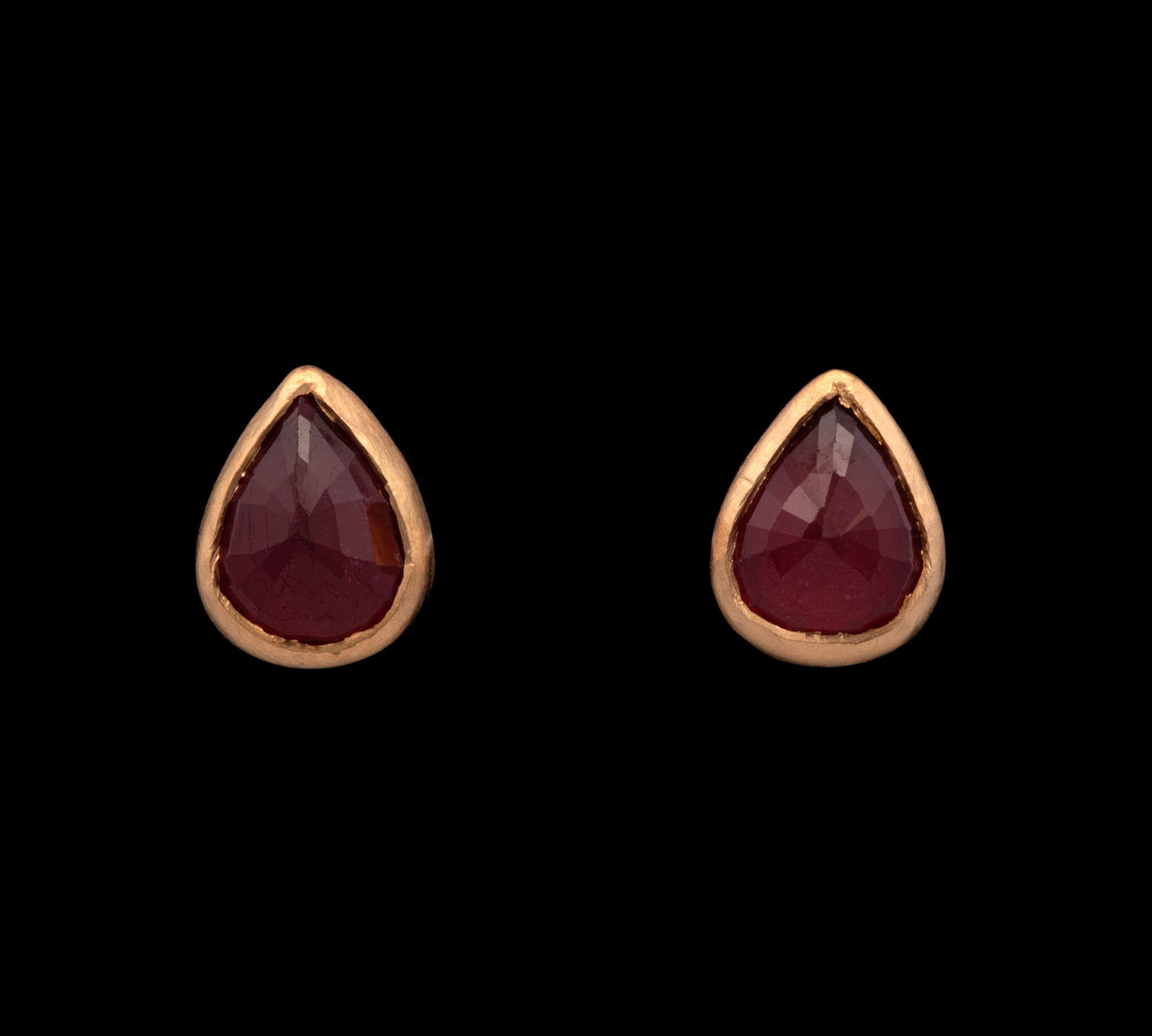 24K Yellow Gold And Sterling Silver Pear Shaped Ruby Stud Earrings