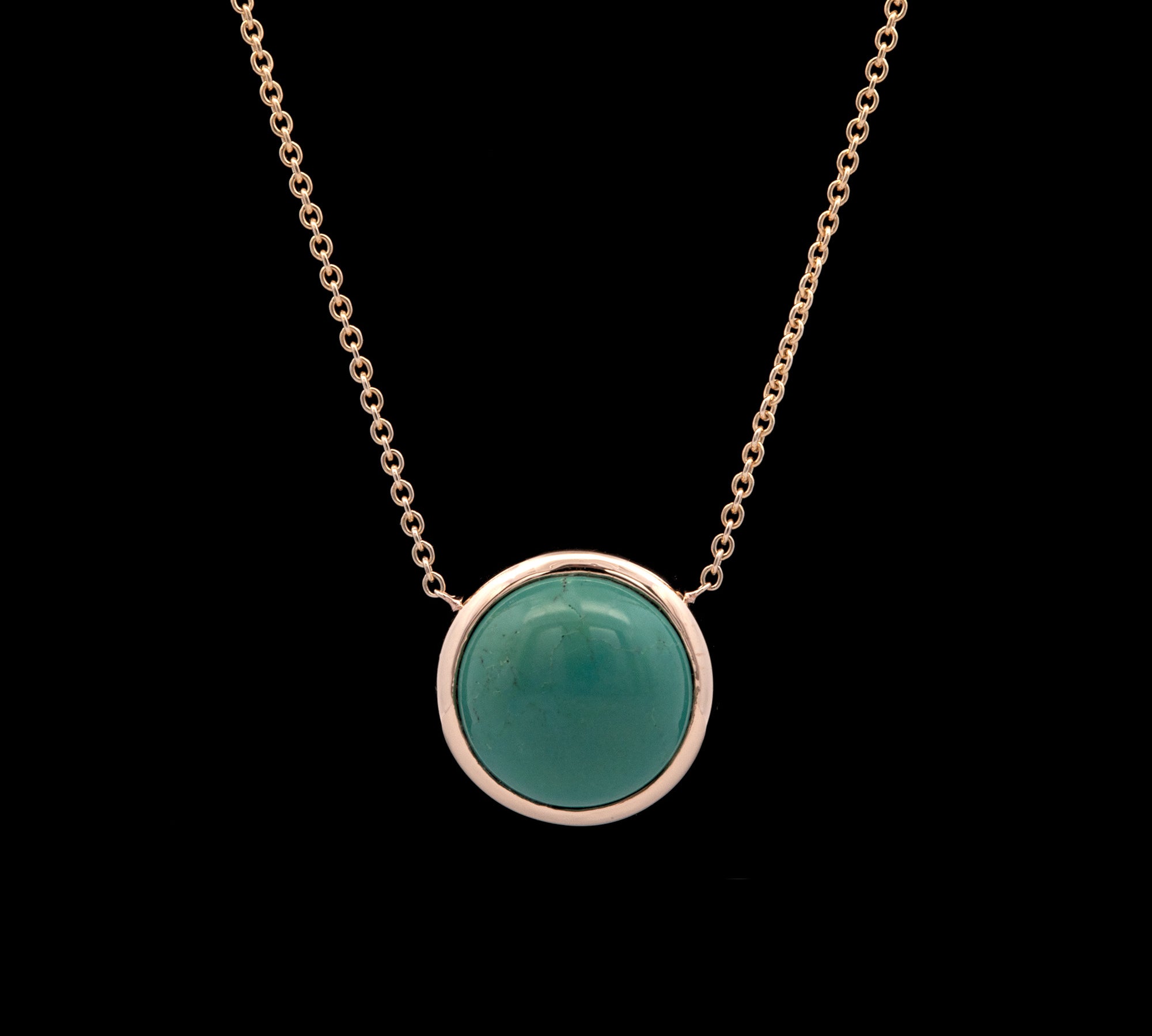 14K Yellow Gold Bezel Set Cabochon Turquoise Necklace, 18 Inches