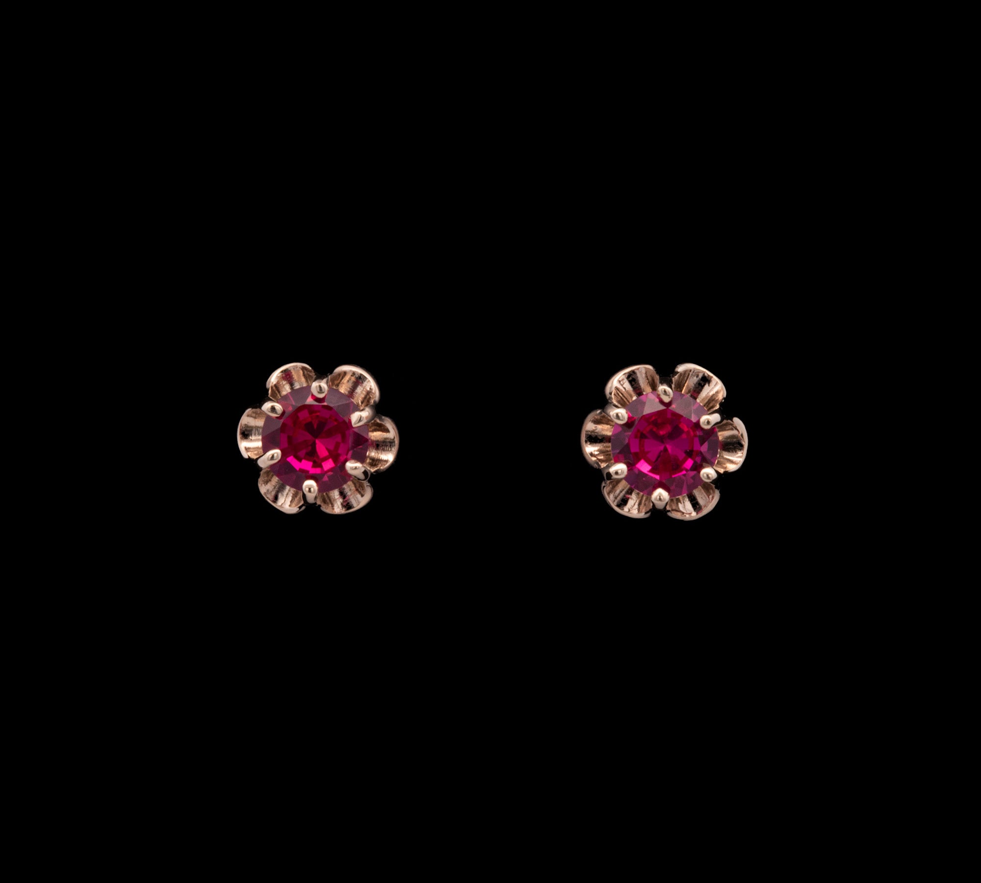 14K Yellow Gold Vintage Synthetic Ruby Stud Earrings
