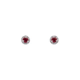 14K White Gold 0.34ctw Ruby And Diamond Halo Stud Earrings