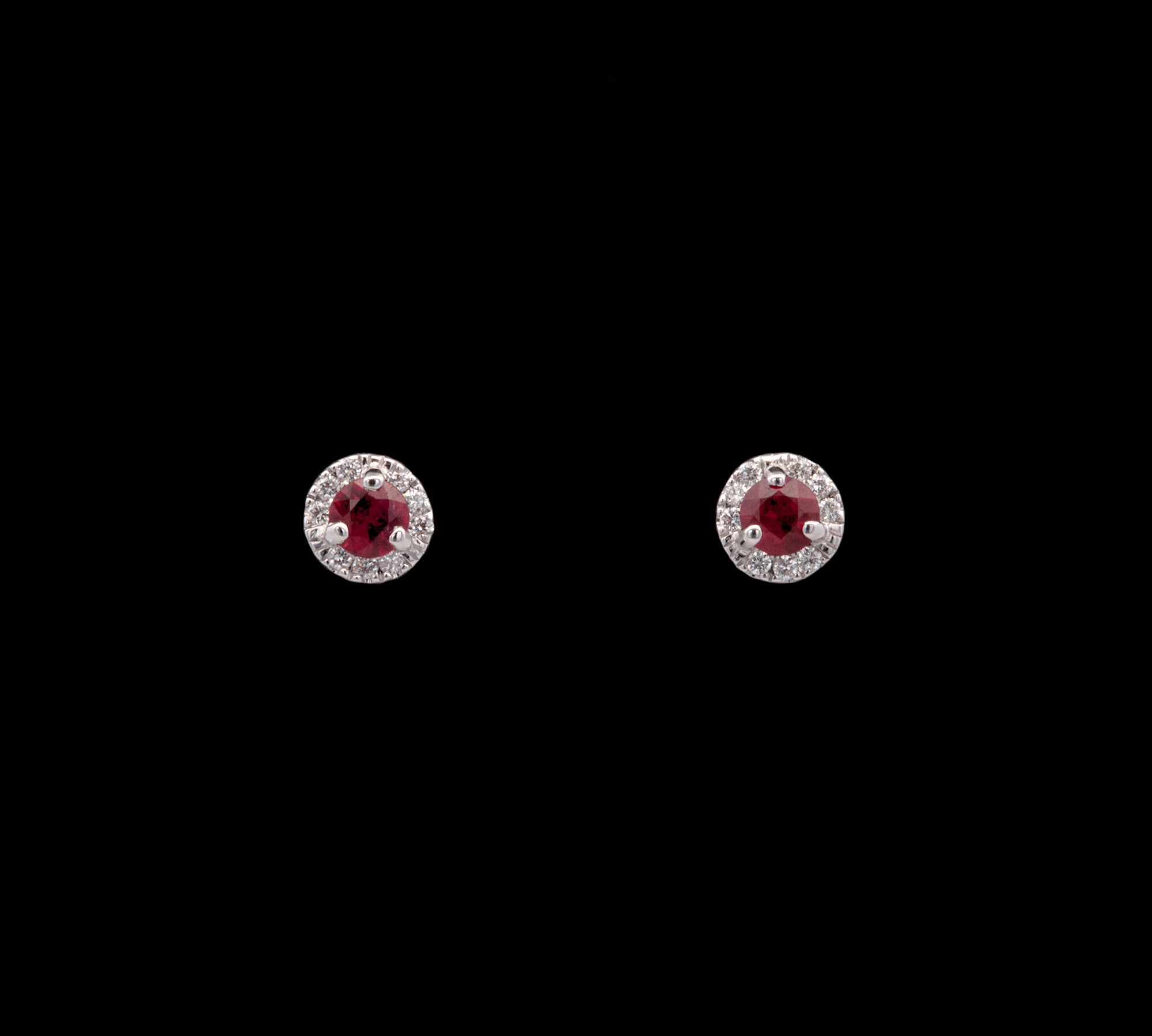 14K White Gold 0.34ctw Ruby And Diamond Halo Stud Earrings