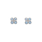 14K White Gold Four Stone Cluster Topaz And Diamond Stud Earrings