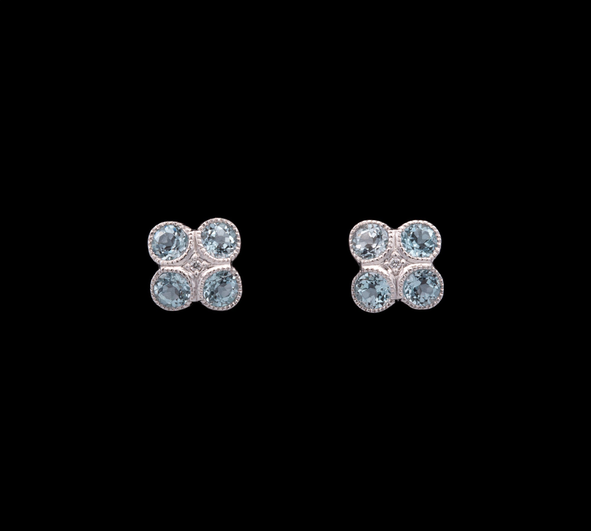 14K White Gold Four Stone Cluster Topaz And Diamond Stud Earrings