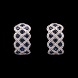 14K White Gold Sapphire And Diamond Earrings With Omega Back And Post