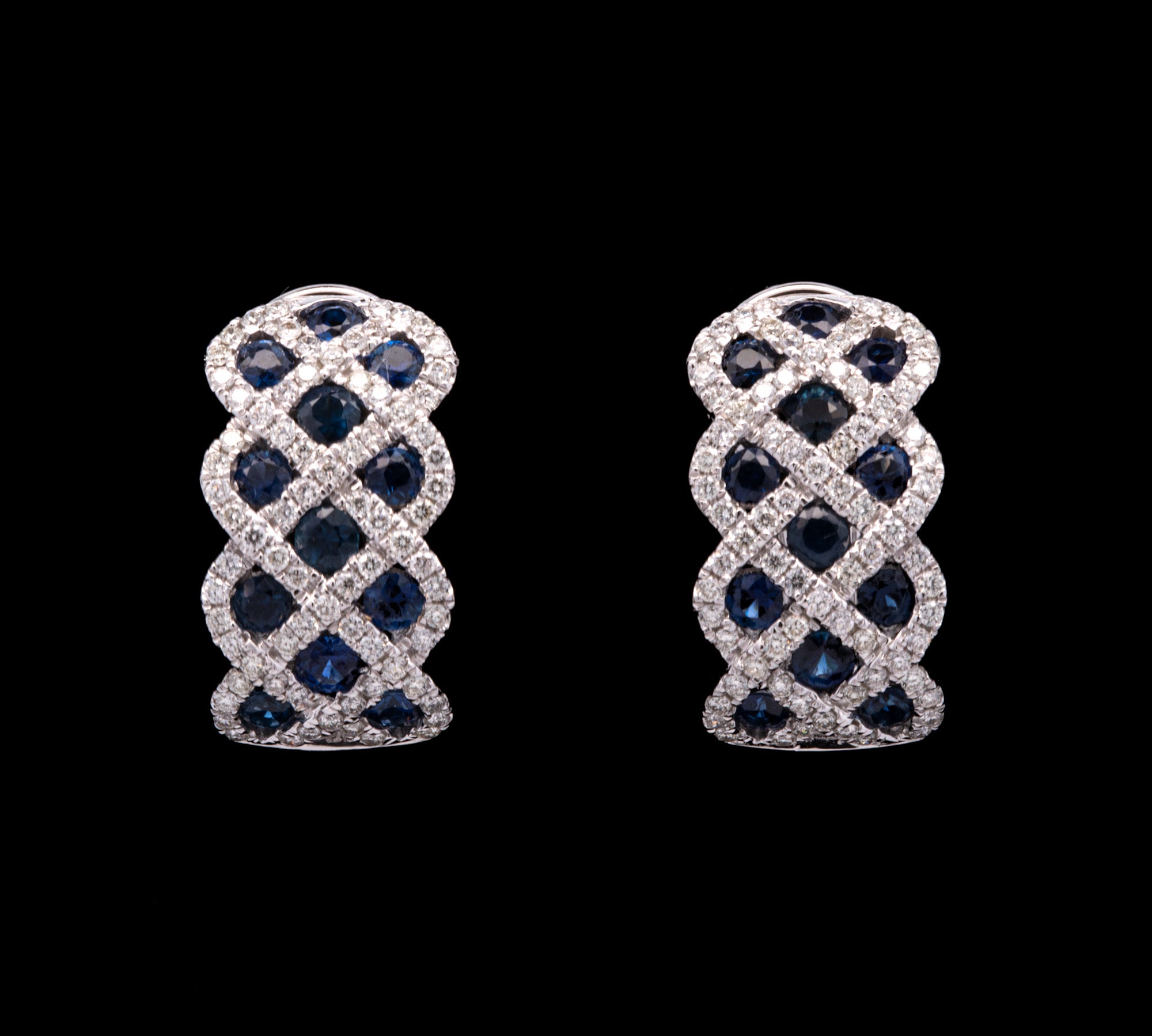 14K White Gold Sapphire And Diamond Earrings With Omega Back And Post