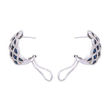 14K White Gold Sapphire And Diamond Earrings With Omega Back And Post