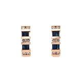 14K Yellow Gold Bar Set Diamond And Sapphire Earrings