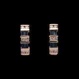 14K Yellow Gold Bar Set Diamond And Sapphire Earrings