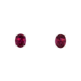 14K White Gold Oval Pink Tourmaline Stud Earrings With Friction Backs