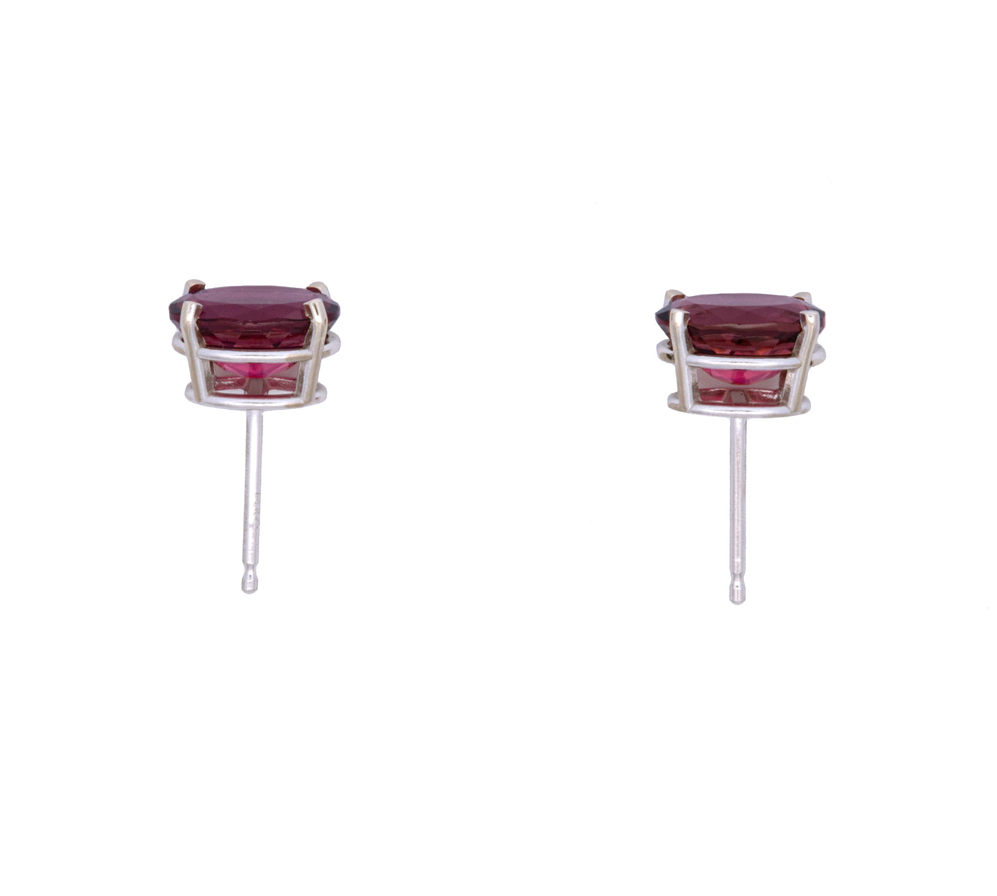 14K White Gold Oval Pink Tourmaline Stud Earrings With Friction Backs