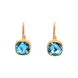 24K And 18K Yellow Gold Blue Topaz Drop Earrings With Diamond Accent