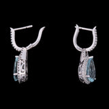 14K White Gold Aquamarine And Diamond Halo Drop Earrings
