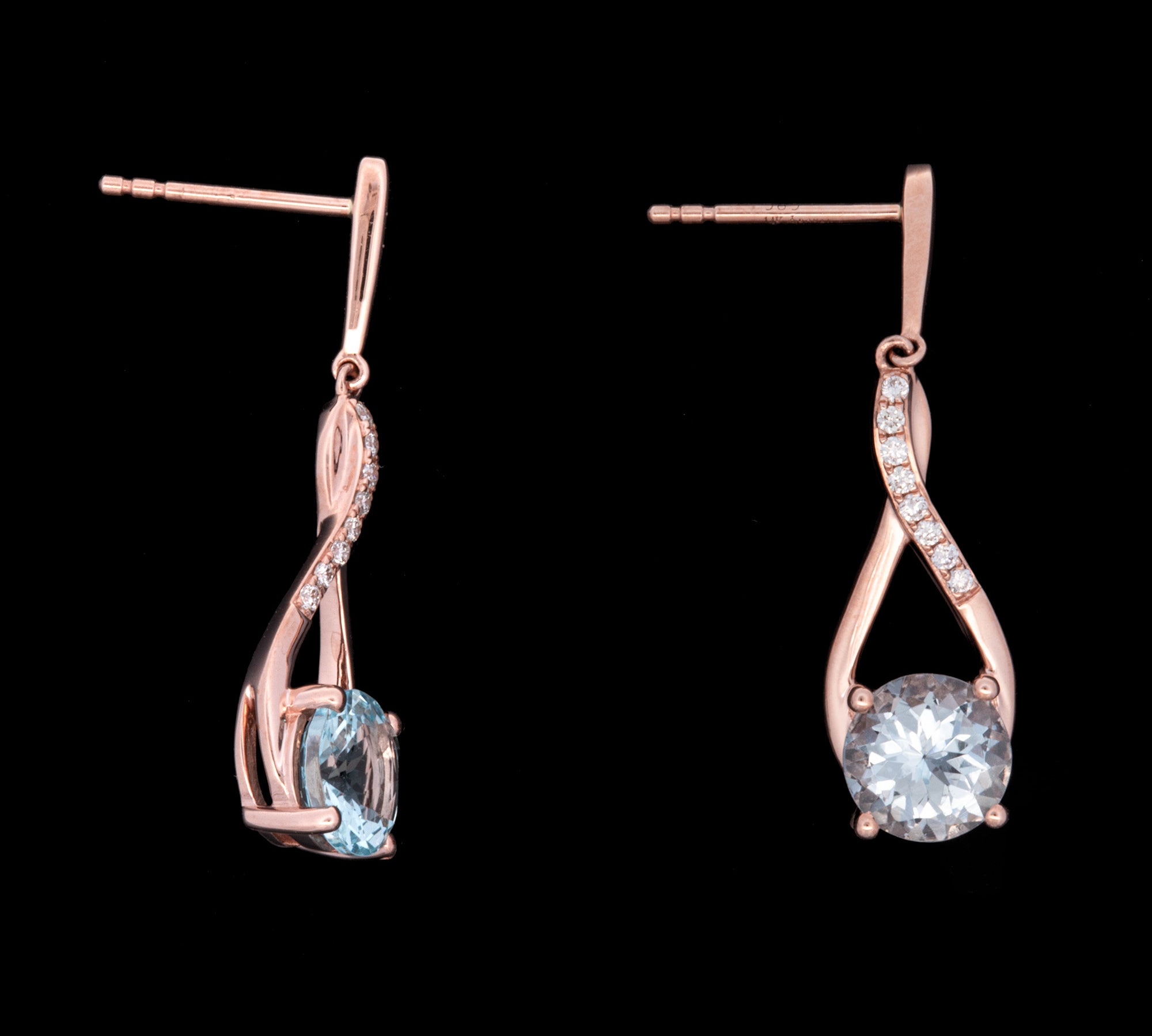 14K Rose Gold Aquamarine And Diamond Drop Earrings