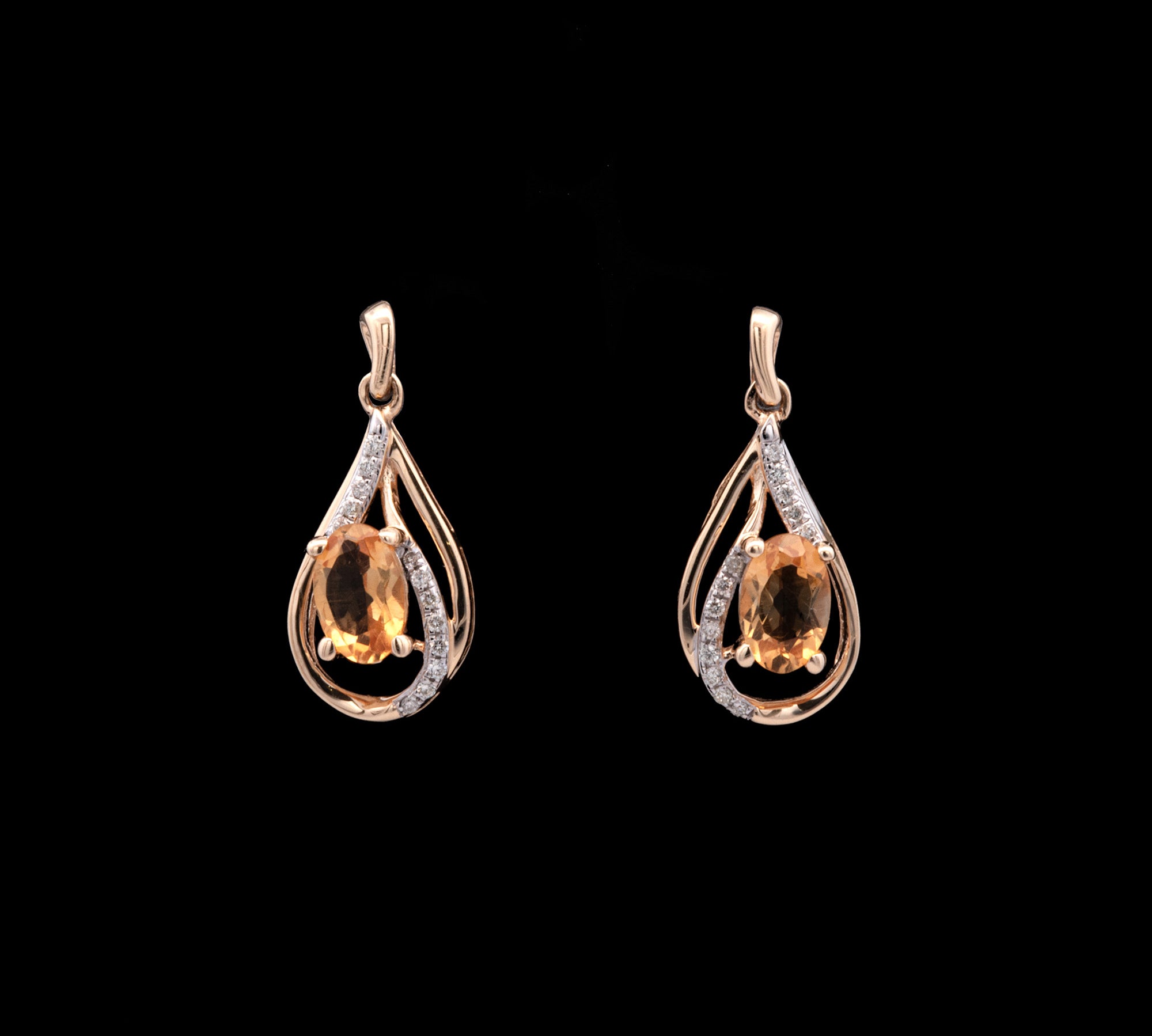 14K Yellow Gold Citrine And Diamond Drop Earrings