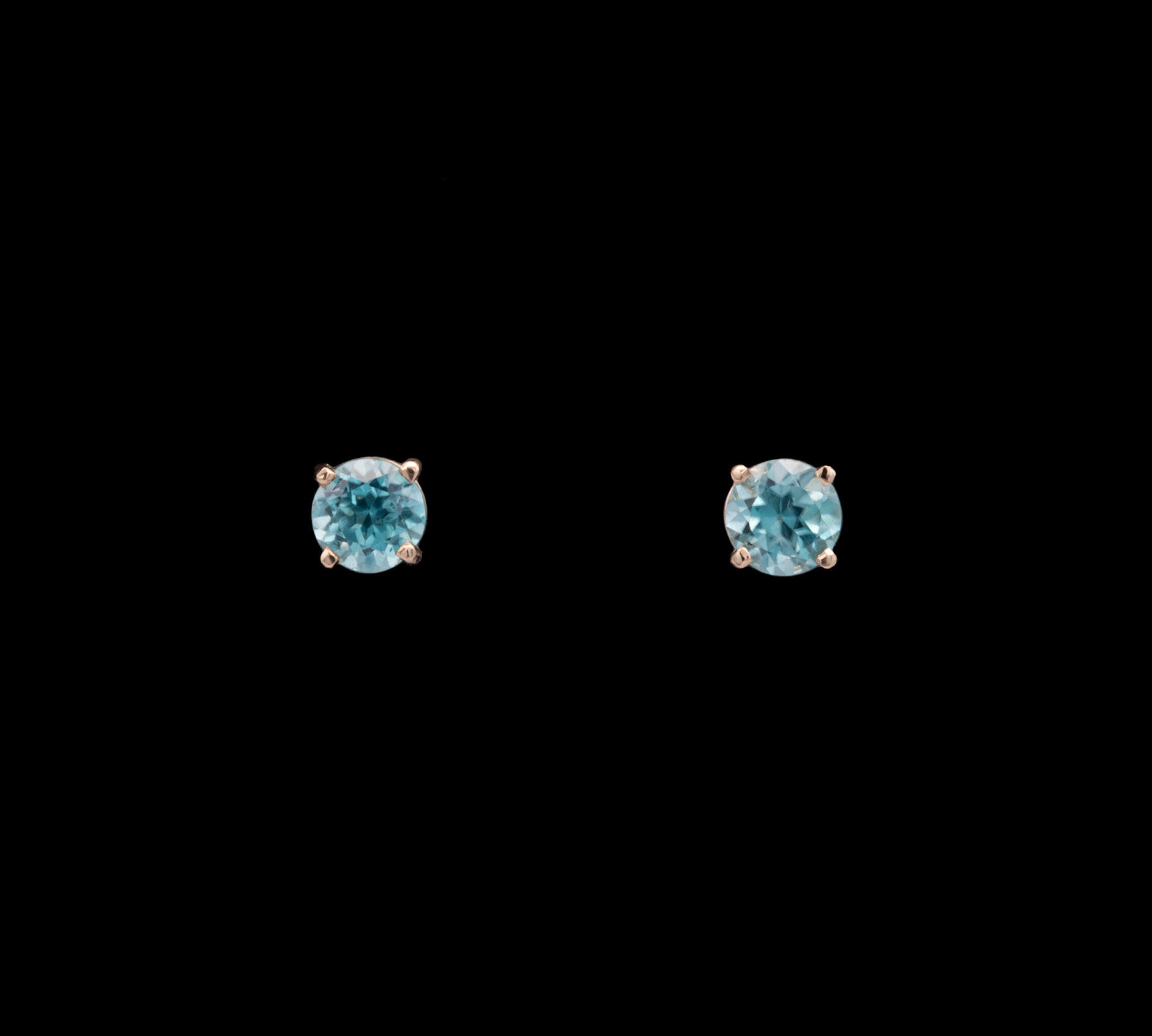 14K Yellow Gold Blue Zircon Stud Earrings