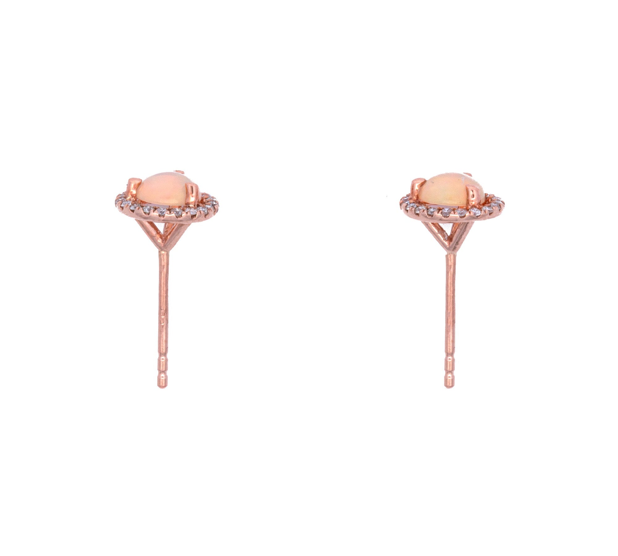 14K Rose Gold Opal And Diamond Stud Earrings