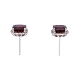 14K White Gold Cushion Cut Garnet And Diamond Halo Stud Earrings