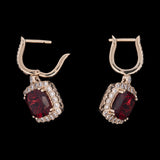 14K Yellow Gold Cushion Cut Garnet And Diamond Halo Drop Earrings