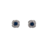 14K White Gold Sapphire And Diamond Halo Stud Earrings
