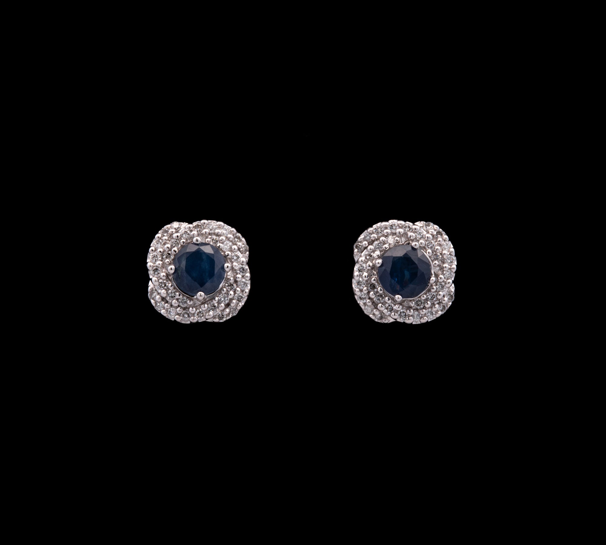 14K White Gold Sapphire And Diamond Halo Stud Earrings