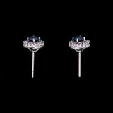 14K White Gold Sapphire And Diamond Halo Stud Earrings