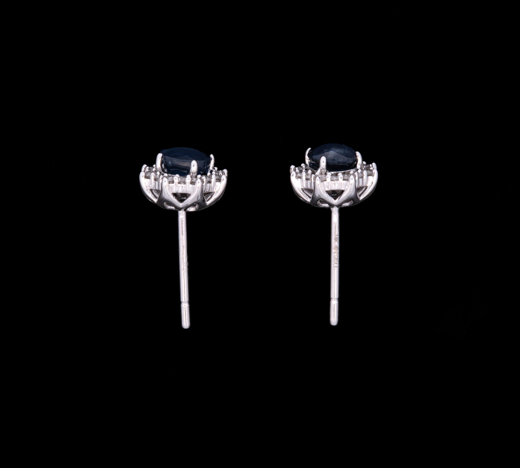 14K White Gold 0.90ctw Sapphire And Diamond Stud Earrings