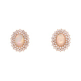 14K Yellow Gold Opal And Diamond Halo Stud Earrings