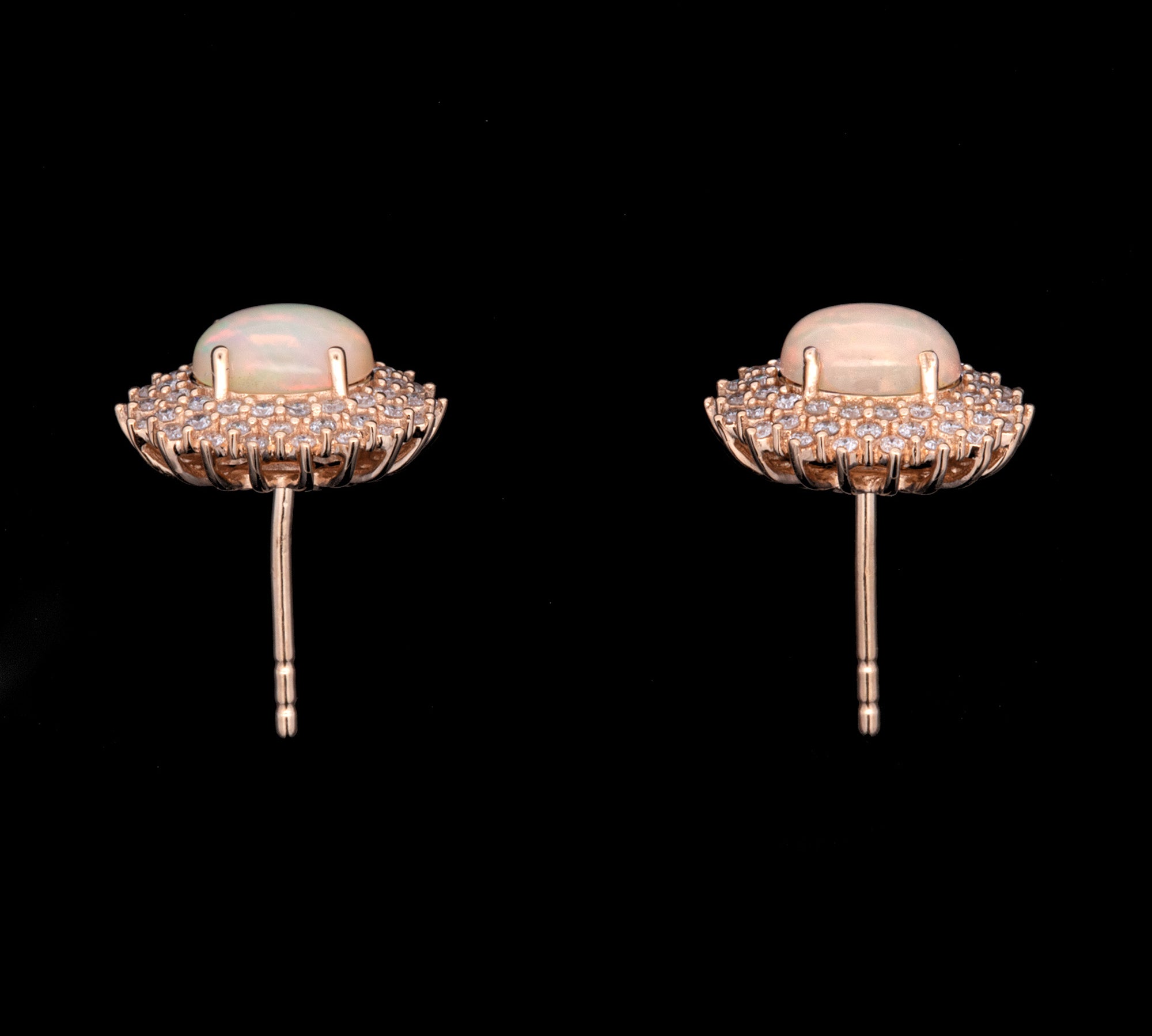 14K Yellow Gold Opal And Diamond Halo Stud Earrings