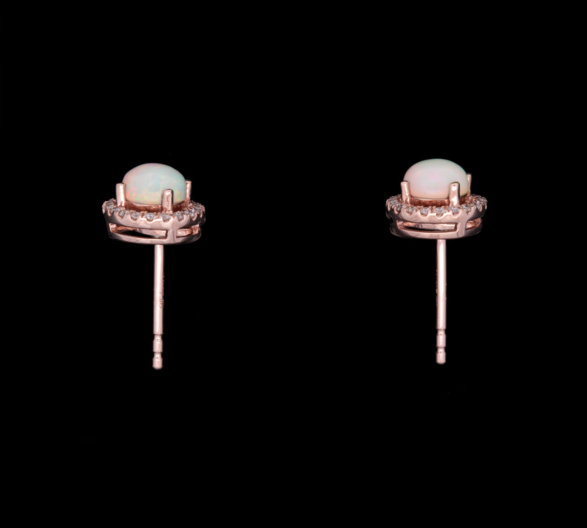 14K Rose Gold Opal And Diamond Halo Stud Earrings