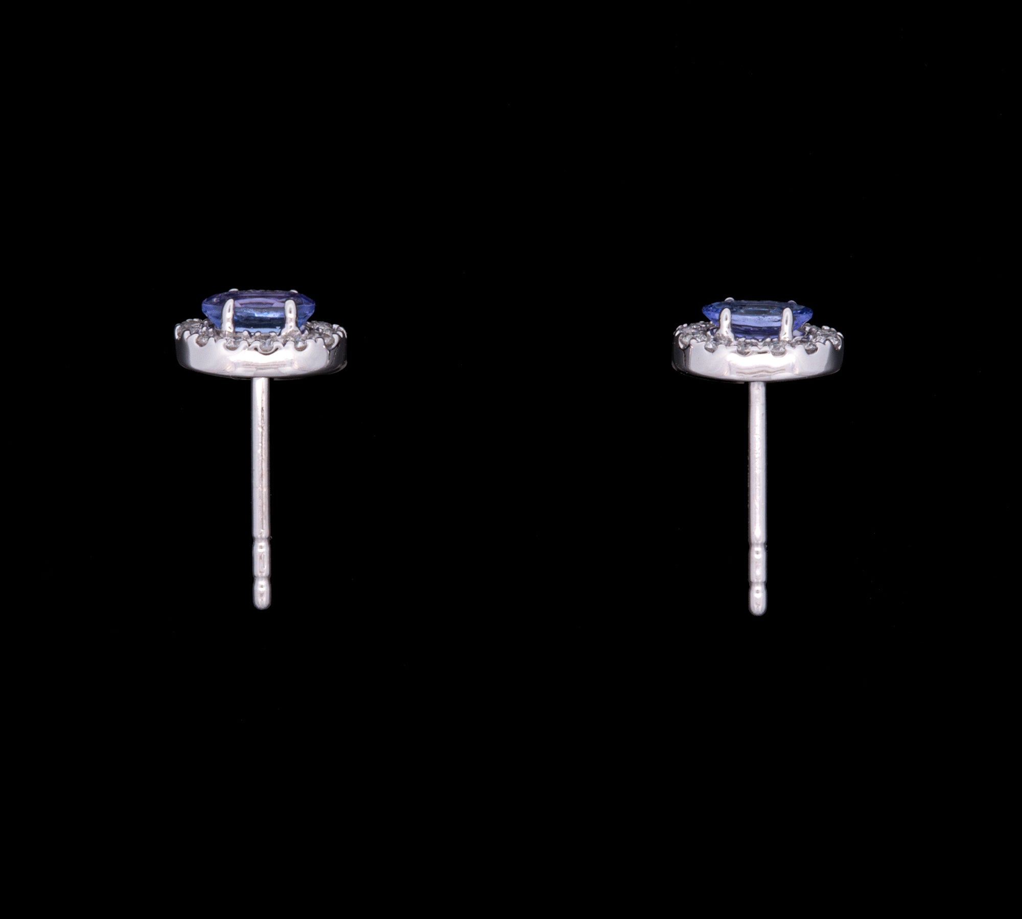 14K White Gold Oval Tanzanite And Diamond Halo Stud Earrings