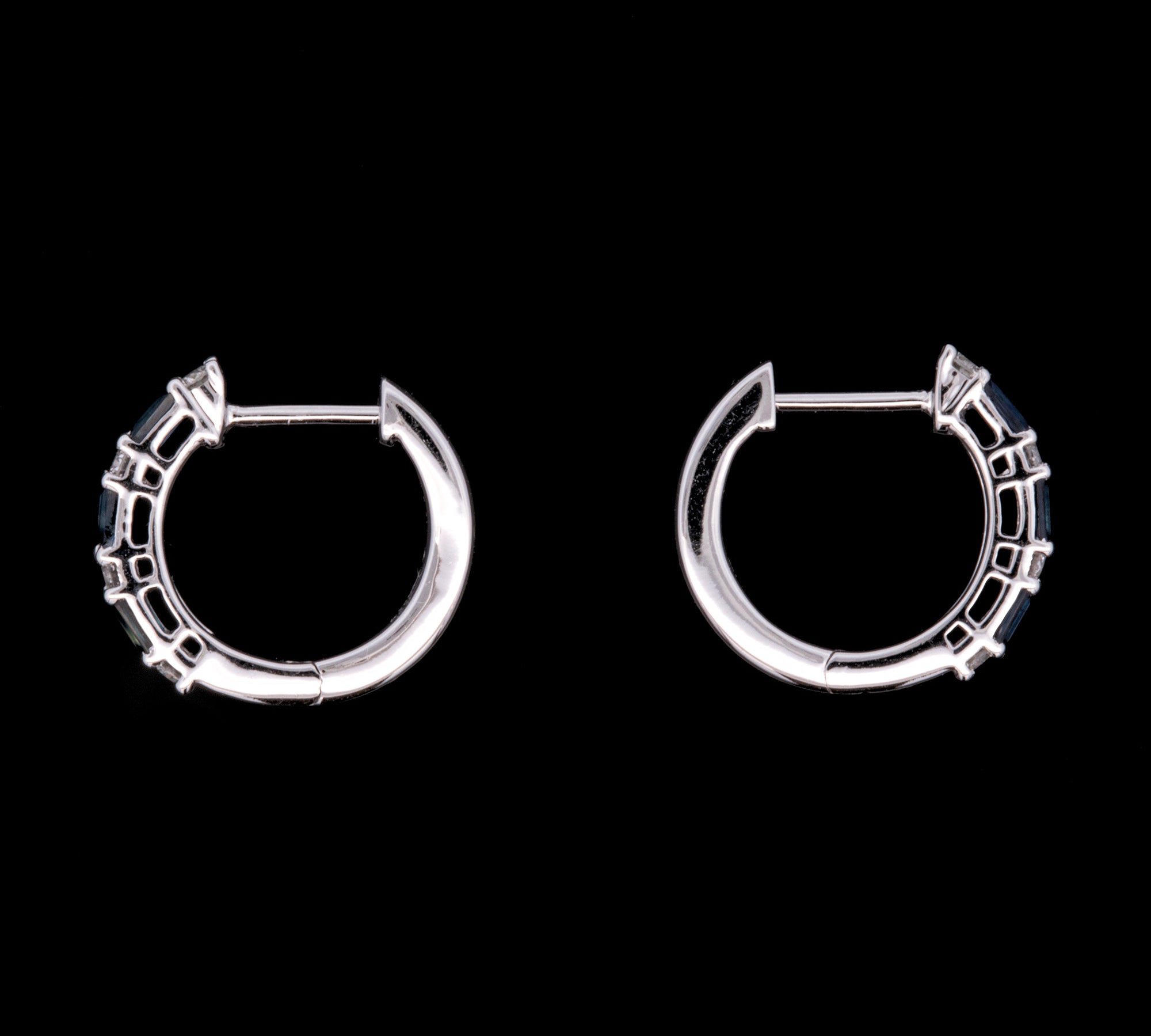 14K White Gold Sapphire And Diamond Huggie Earrings