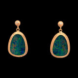 18K And 24K Yellow Gold Opal And Diamond Stud Earrings