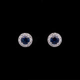 18K White Gold 1.26ctw Sapphire And 0.40ctw Diamond Halo Stud Earrings