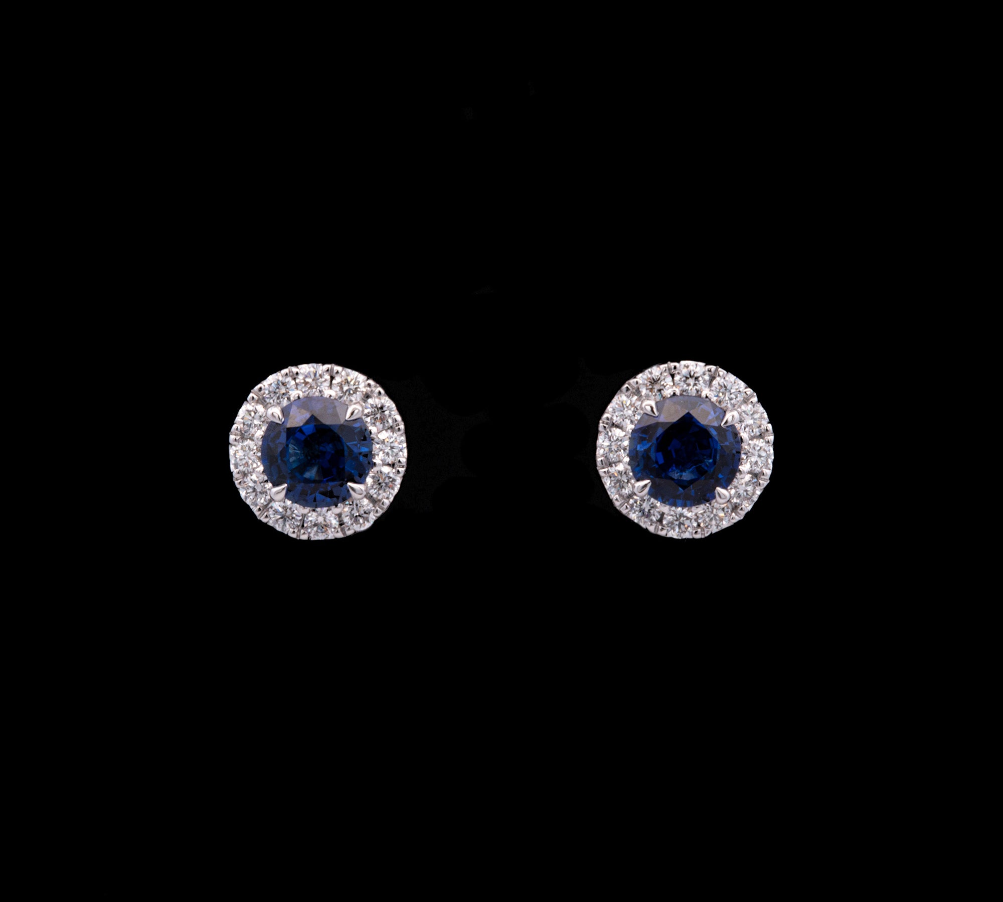 18K White Gold 1.26ctw Sapphire And 0.40ctw Diamond Halo Stud Earrings