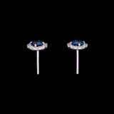 18K White Gold 1.26ctw Sapphire And 0.40ctw Diamond Halo Stud Earrings
