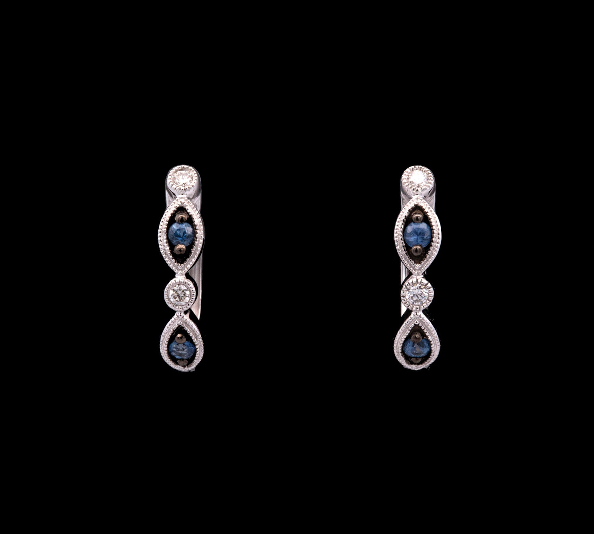 14K White Gold Sapphire And Diamond Huggie Earrings