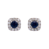 18K White Gold Sapphire And Diamond Halo Stud Earrings