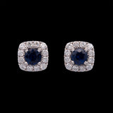 18K White Gold Sapphire And Diamond Halo Stud Earrings