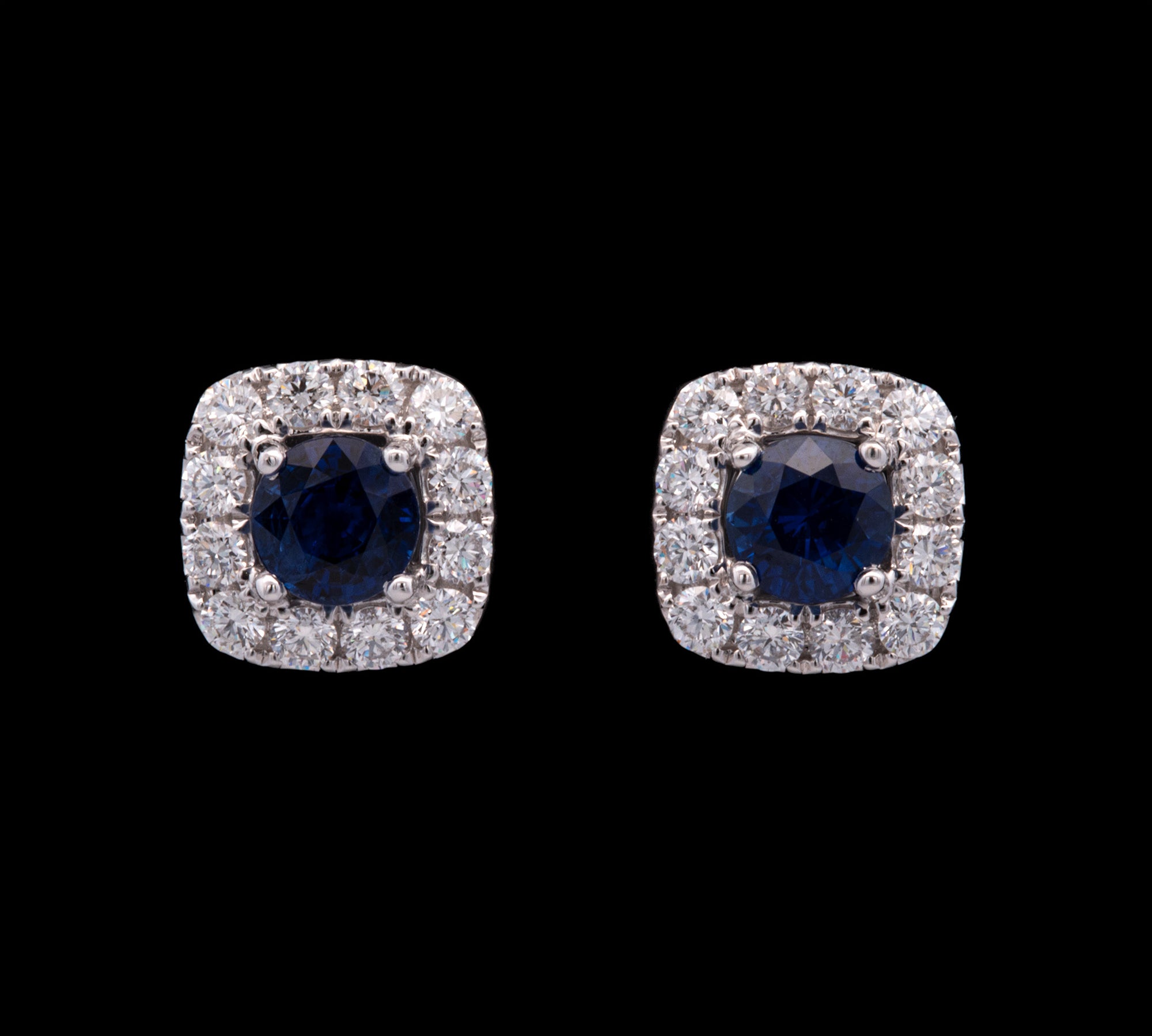 18K White Gold Sapphire And Diamond Halo Stud Earrings