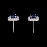 18K White Gold Sapphire And Diamond Halo Stud Earrings