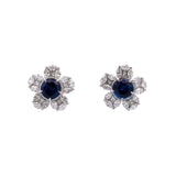 18K White Gold Sapphire And Diamond Flower Stud Earrings